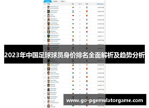2023年中国足球球员身价排名全面解析及趋势分析
