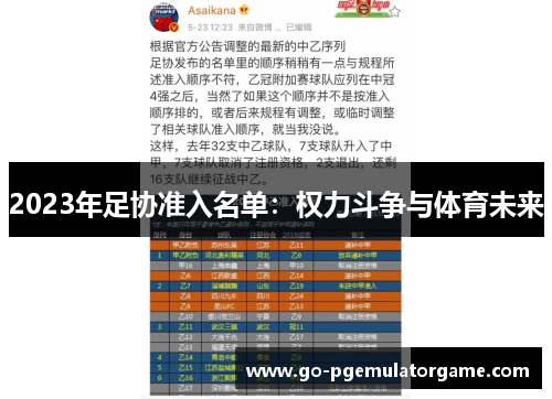 2023年足协准入名单:权力斗争与体育未来 2023年足协准入名单:权力斗争与体育未来